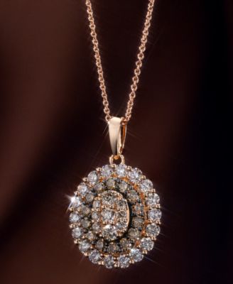 Chocolate Diamond & Nude Diamond Oval Halo Adjustable 20" Pendant Necklace (1-1/2 ct. t.w.) in 14k Rose Gold