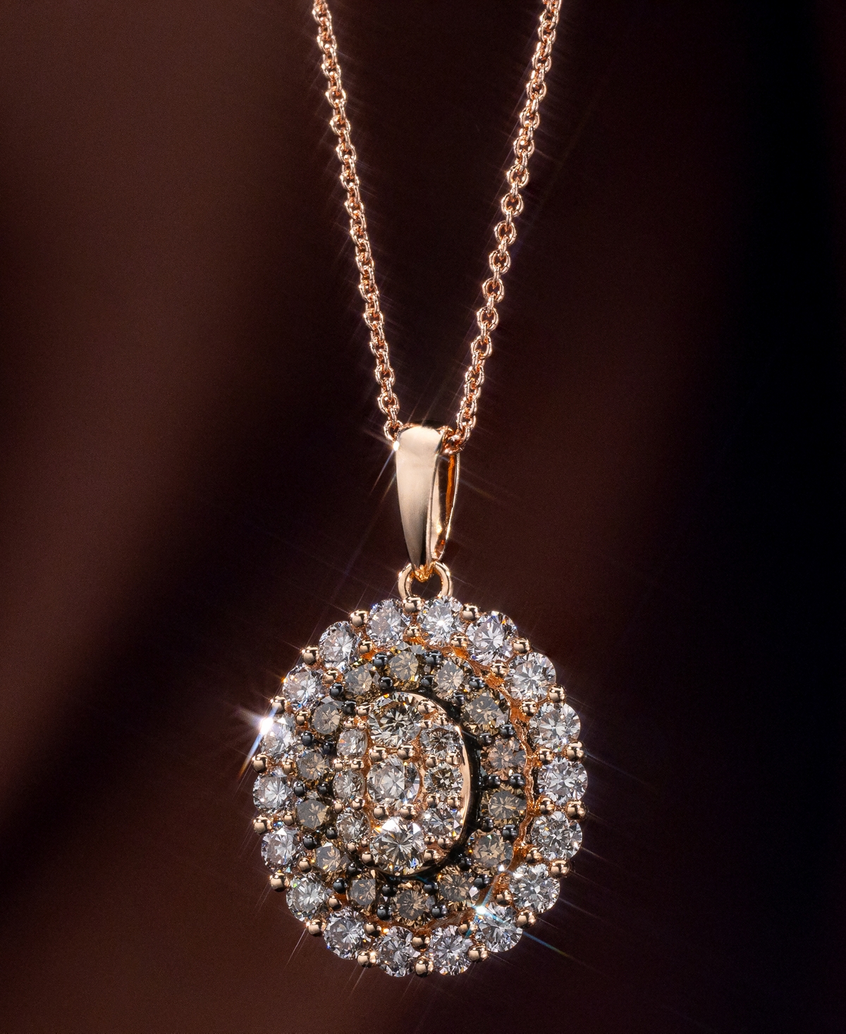 Le Vian Chocolate Diamond & Nude Diamond Oval Halo Adjustable 20" Pendant Necklace (1-1/2 Ct. T.w.) In 14k R In Gold