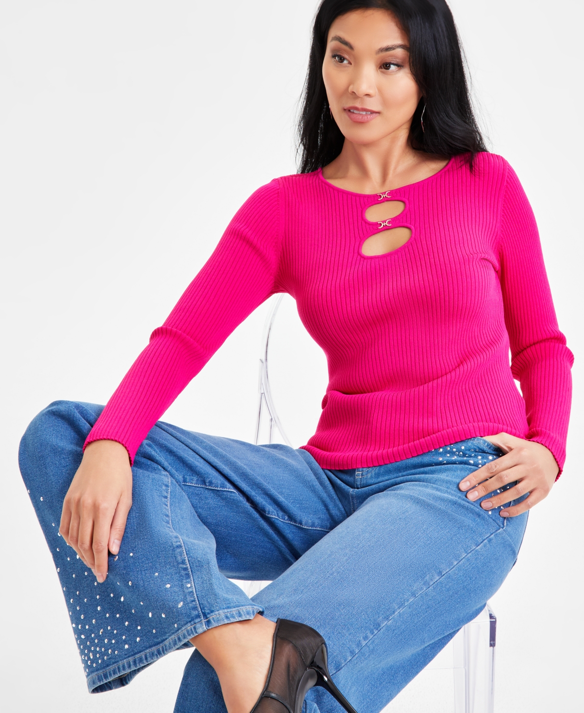 INC INTERNATIONAL CONCEPTS WOMEN'S DOUBLE-CUTOUT SWEATER, EXCLUSIVELY AT MACY'S 