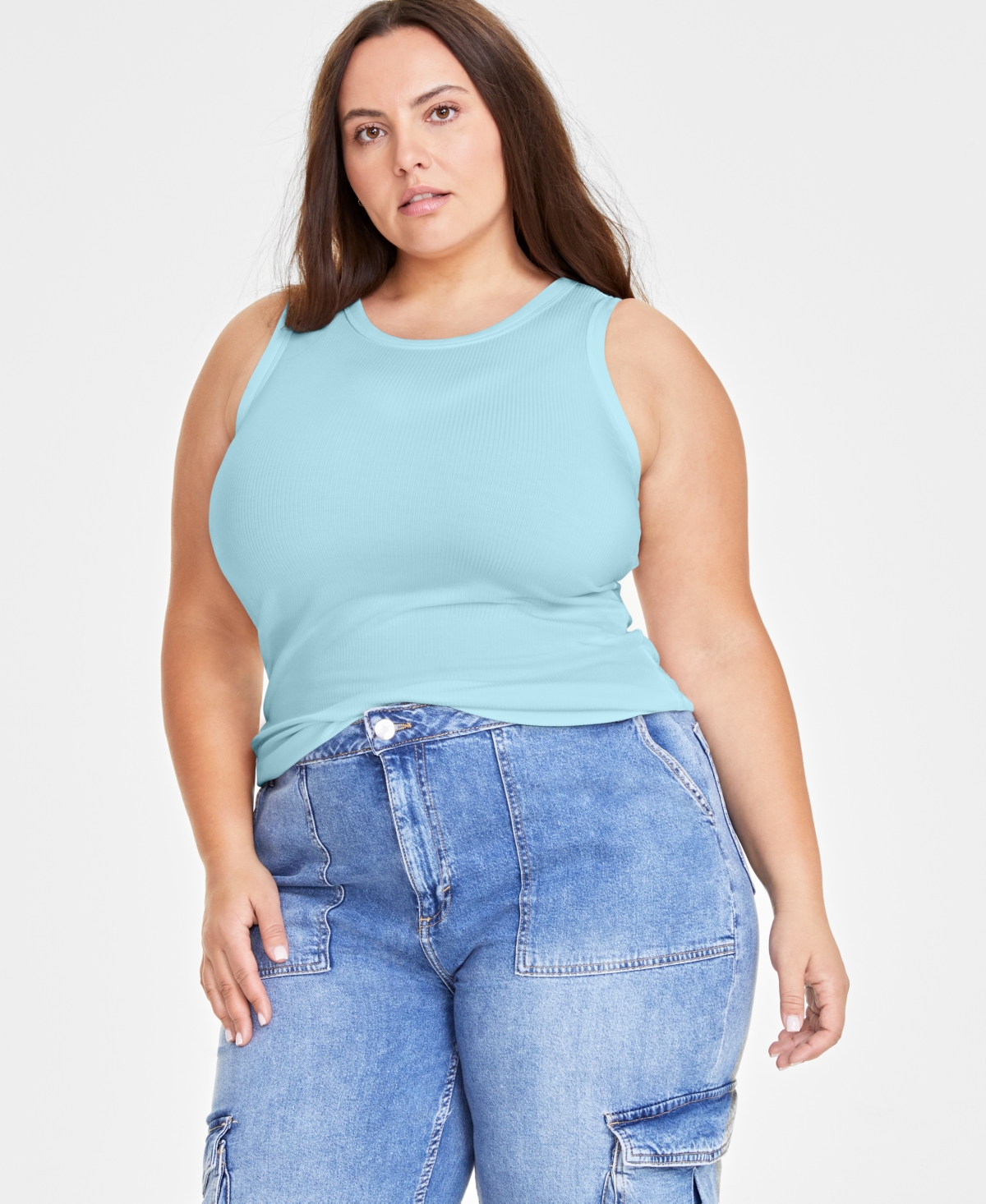 Women's Ribbed High-Neck Tank Top, Xxs-4X, Created for Macy's - Blue Chiff