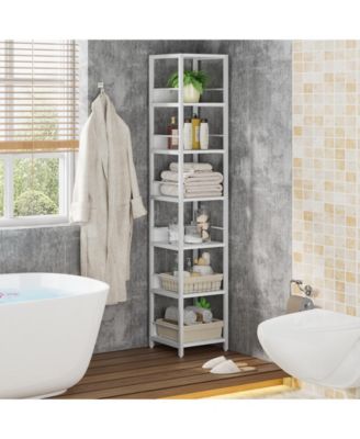 75 Inch Tall Narrow Bookshelf Storage Rack Set of 2, Etagere Shelves Display Stand for Small Spaces,6-Tier Corner Shelf