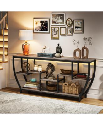 Rustic Console Table with Storage and Shelves,70.9 Inch Long Industrial Entryway Table TV Stand