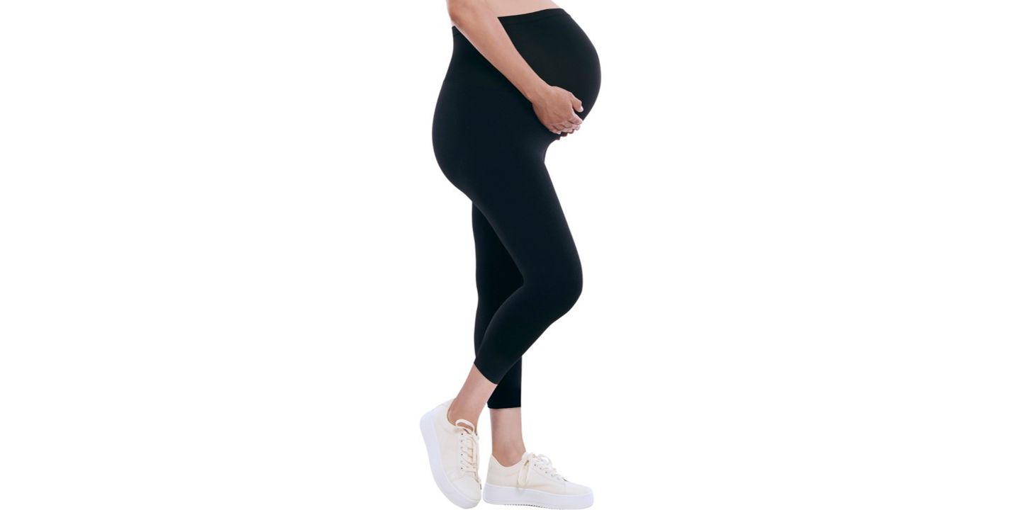 Женские леггинсы Motherhood Maternity Maternity Essential Stretch Secret Fit Over the Belly Crop Leggings - Motherhood, цвет: Чёрный — фото 2