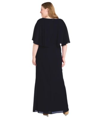 Plus Size Cape-Sleeve Embellished-Waist Gown