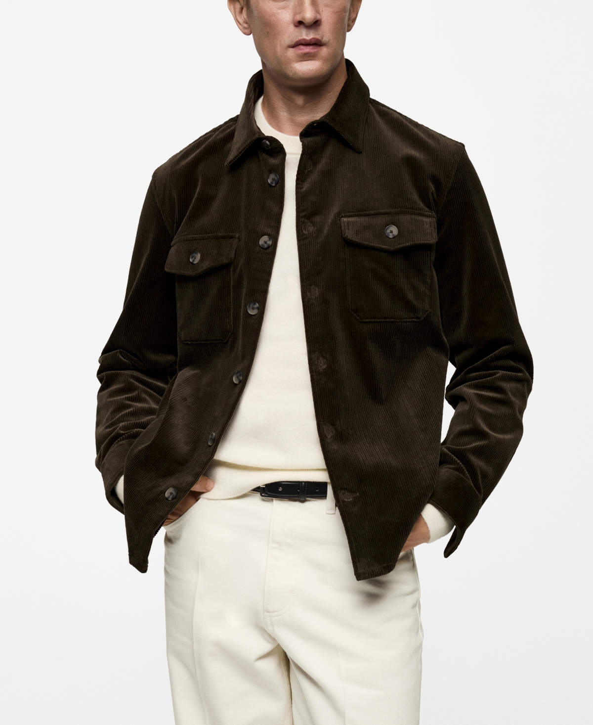 Mango Regular Fit Corduroy Overshirt In Khaki