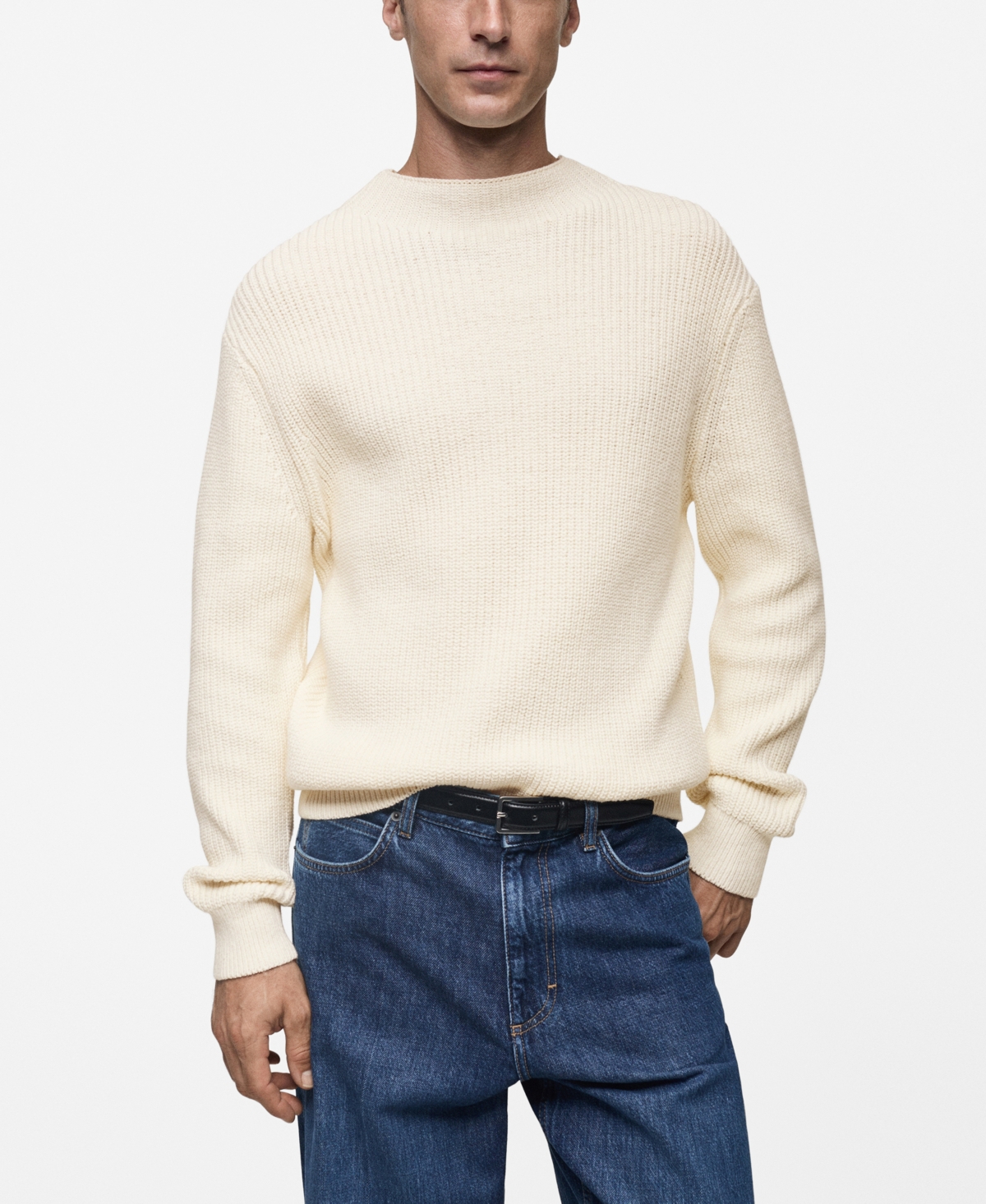 Mango Finely Knit Crewneck Sweater In Off White
