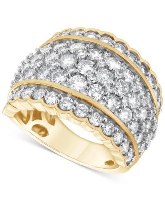 Macy's - Diamond Multirow Wide Scallop Edge Statement Ring (3 ct. t.w.) in 14k Gold