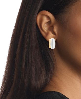 Two-Tone Stainless Steel Small C-Hoop Earrings, 0.8""