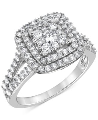 Macy's - Diamond Square Halo Cluster Ring (1 ct. t.w.) in 14k White Gold