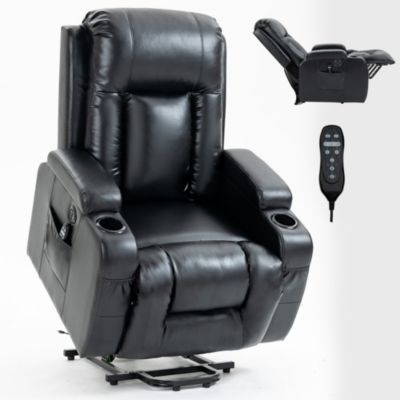 PU Leather Power Lift Recliner Chair for Elderly with Massage Heating USB Port and Cup Holders Supports 350 LBS