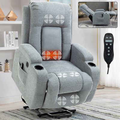 PU Leather Power Lift Recliner Chair for Elderly with Massage Heating USB Port and Cup Holders Supports 350 LBS
