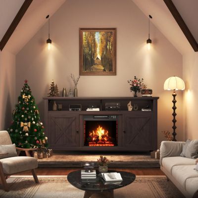 58" TV Stand with 18" Electric Fireplace - 5000 BTU, Remote Control & Overheat Protection