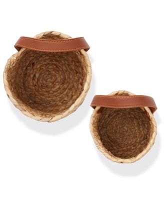 Set of 2 Small and Large Water Hyacinth, Woven Wall Hanging Baskets with Handles