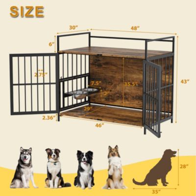 Furniture Style Dog Crate Large Dogs Indoor Heavy Duty Dog Kennels with 2 Stainless Steel Bowls