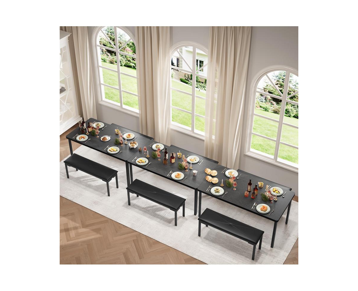 gaomon Kitchen Table and 2 Dining Benches Set, 3 Piece Dining Table Set for 4, Space-Saving Dinette for Kitchen, Dining Room, Small Space Rectangular
