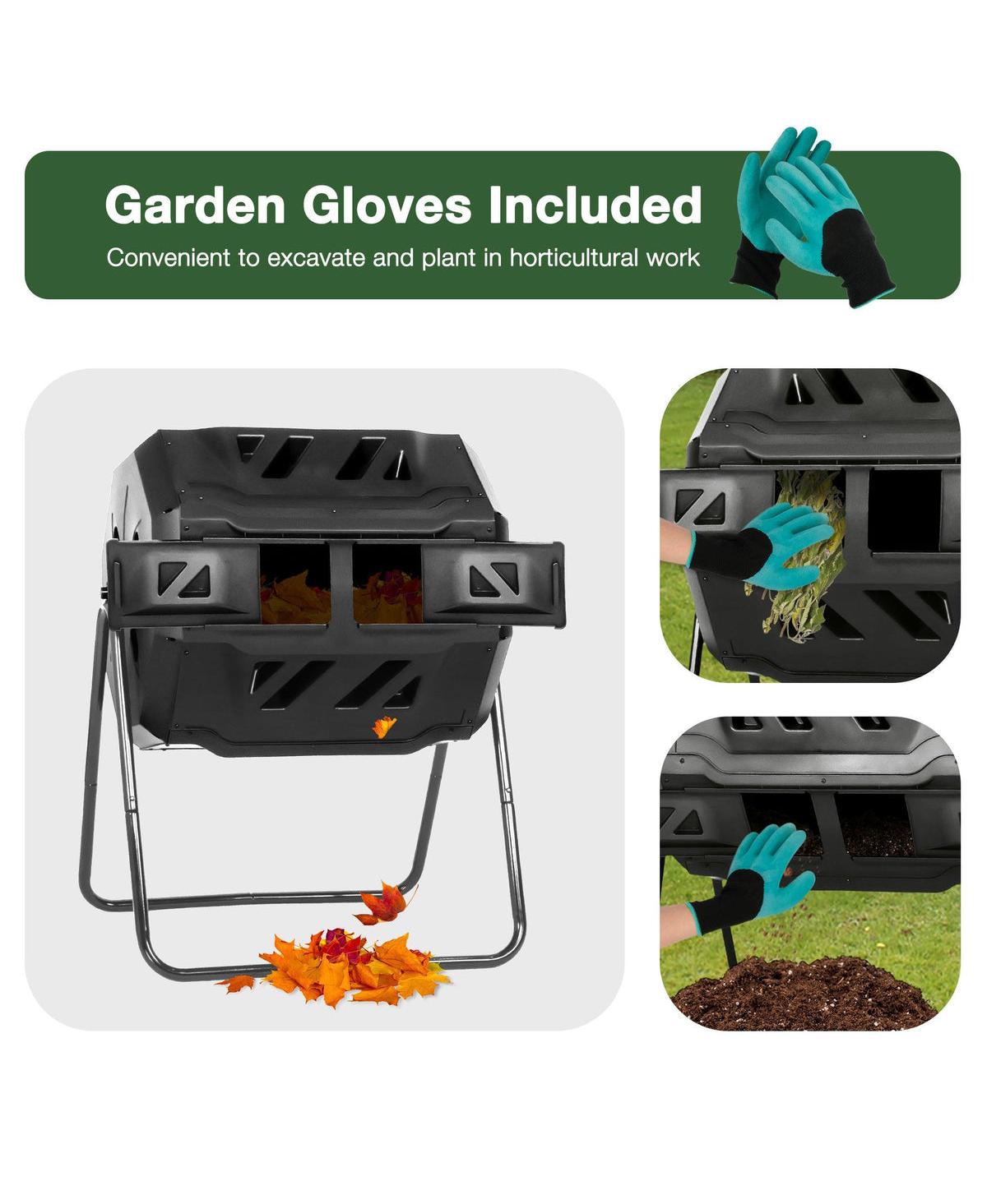 Slickblue Dual Tumbling Composter 42 Gallon Tumbler Composting Bin with Easy Turn System and Two Sliding Doors