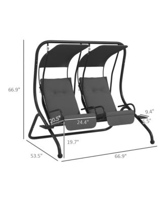 2-Seat Patio Swing Chair w/ Removable Canopy & Cup Holders,