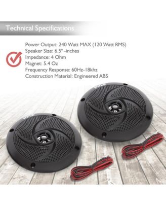 6.5'' Low-Profile Waterproof Marine Speakers, 240W, Black (Pair)