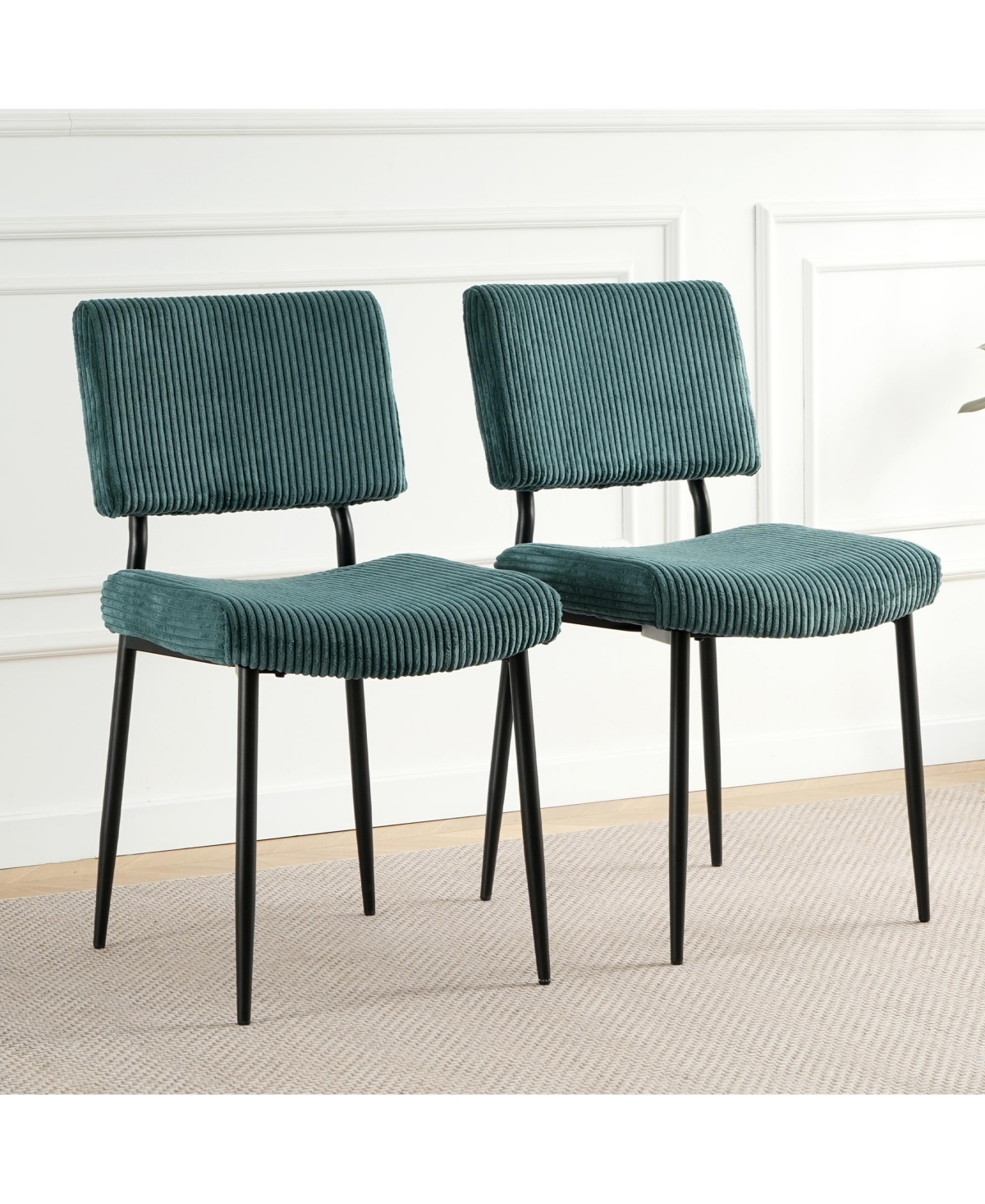 Streamdale Furniture Modernsimple dining chair Fabric Upholstered Chairs home bedroom stool back dressing chair black metal legs(set of 2)