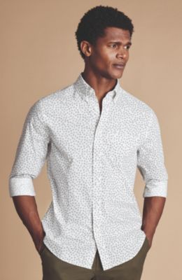 Men's Slim Fit Semi-Cutaway Collar Non-Iron Floral Geo Print Shirt