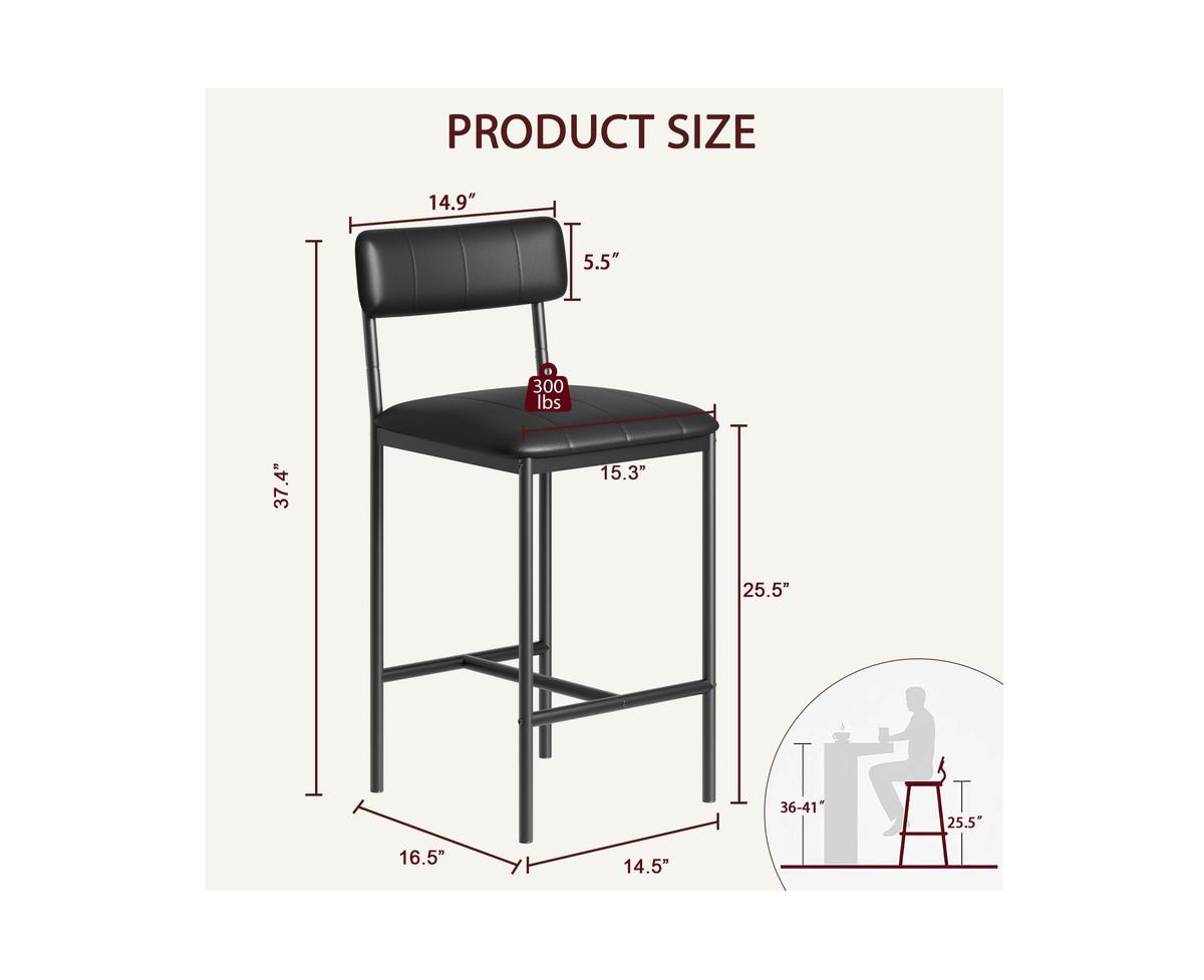 gaomon Bar Stools Set of 2, Upholstered Counter Height Barstools with Back, Kitchen Bar Stools with Footrest, Bar Chairs for Kitchen Island, Counter B