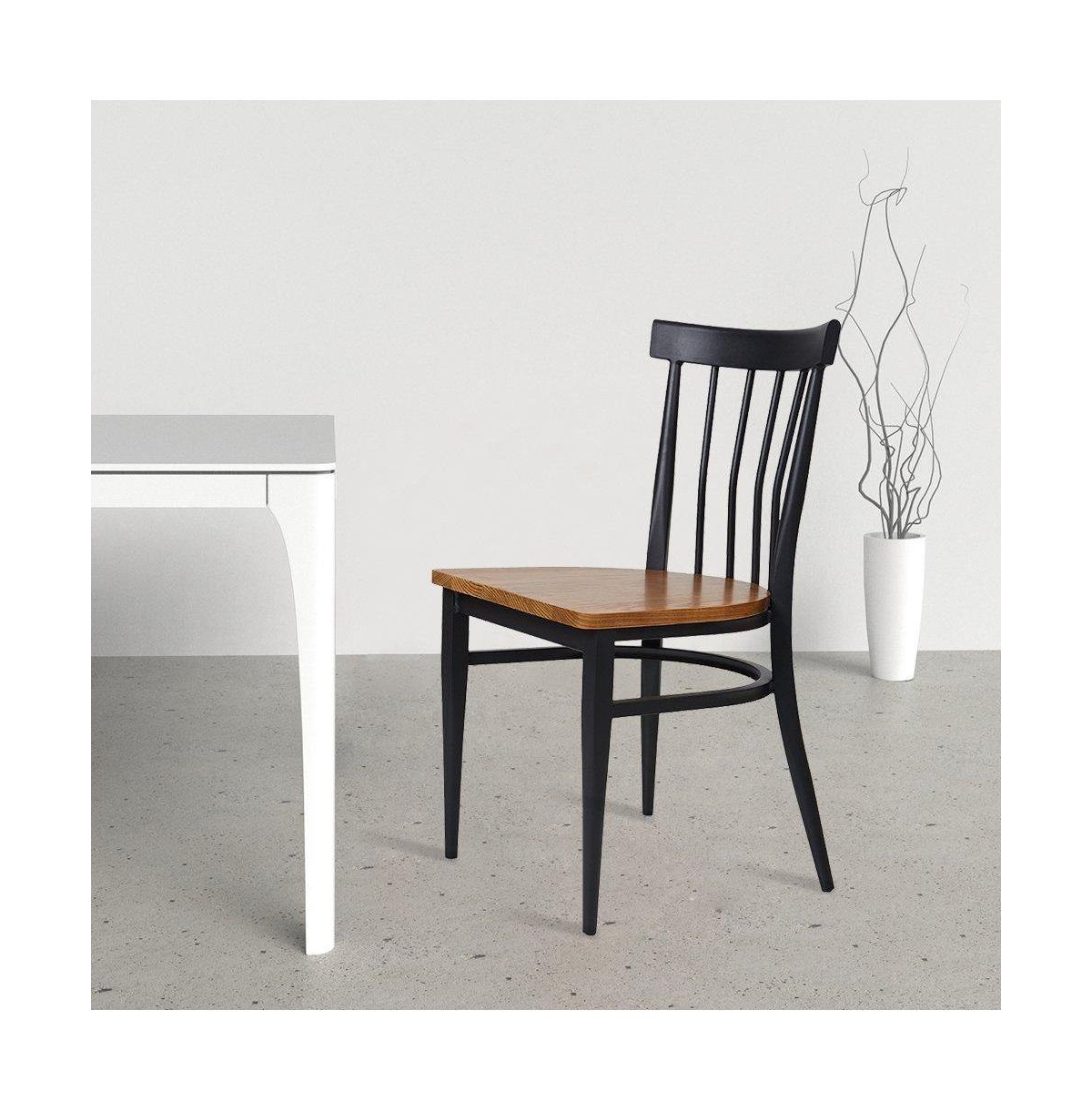 Slickblue Slat Back Dining Chairs Set of 2 Metal Leg Side Chairs with Sturdy Wood Seats - Brown