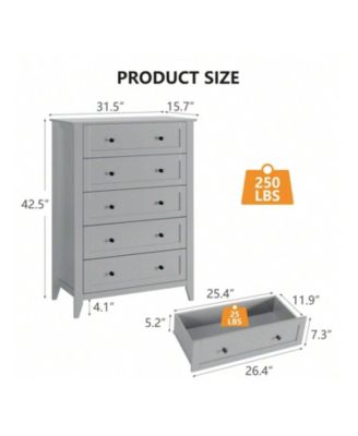 5-Drawer Wood Deep Storage Nickel Handle Modern Chest of Drawers