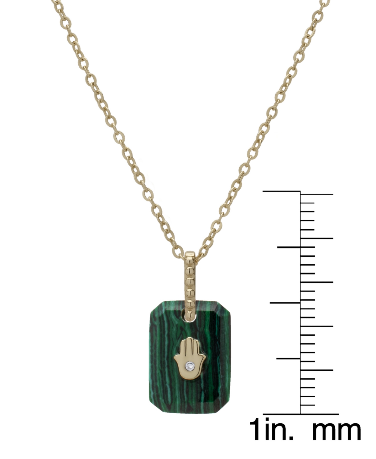 MACY'S MALACHITE & LAB-GROWN WHITE SAPPHIRE (1-5/8 CT. T.W.) HAMSA PENDANT NECKLACE IN 14K GOLD OVER STERLI 