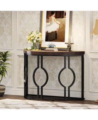 43 Inch Industrial Semi Circle Sofa Table with Geometric Base,Half Moon Console Table for Entryway