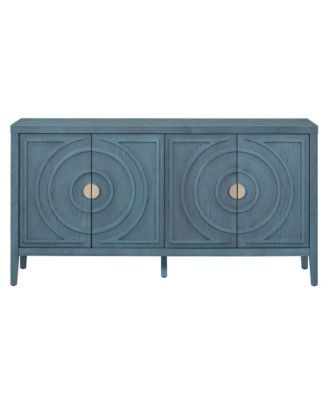 Retro Sideboard with Circular Groove Design and Round Metal Handles for Entrance, Dining & Living Rooms