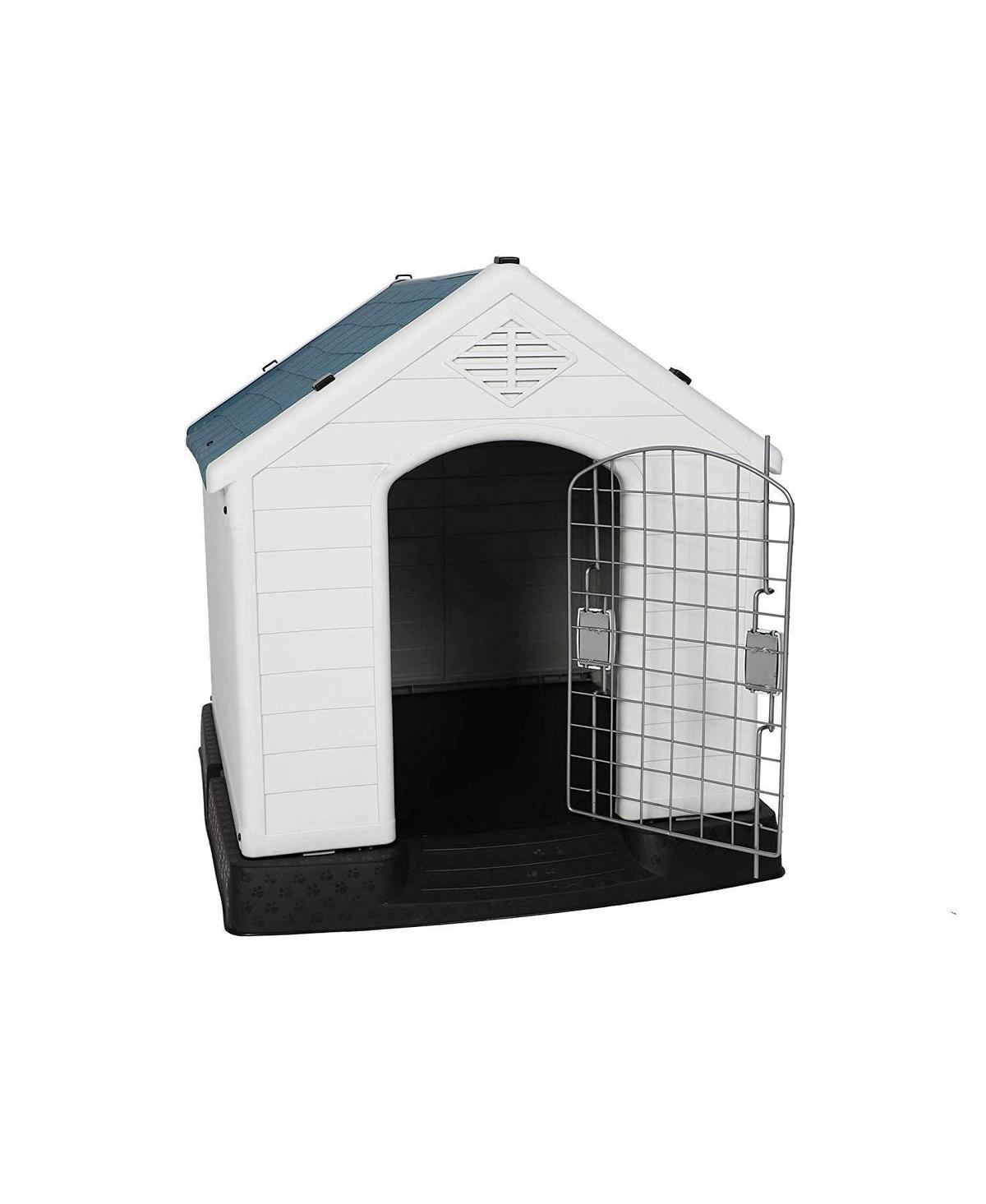 Slickblue Weatherproof Outdoor Dog House - Durable Plastic Kennel with Elevated Floor