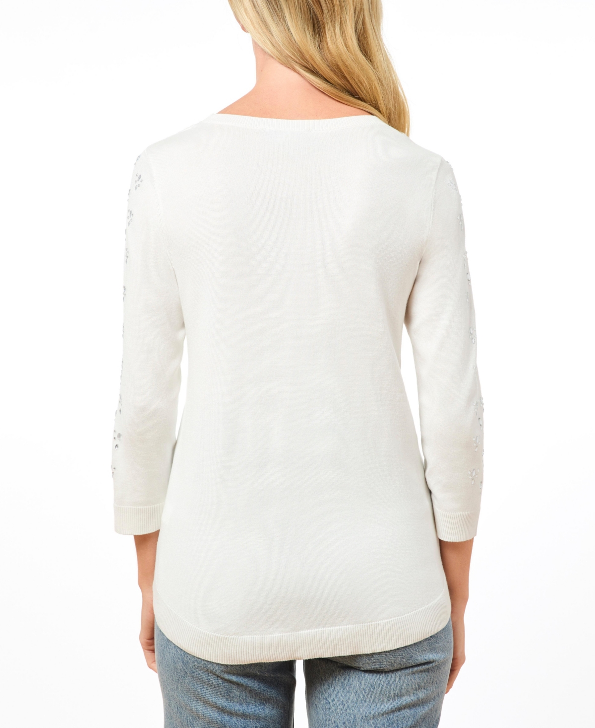 Cable & Gauge Women's Boat Neck Rhinestone Sweater