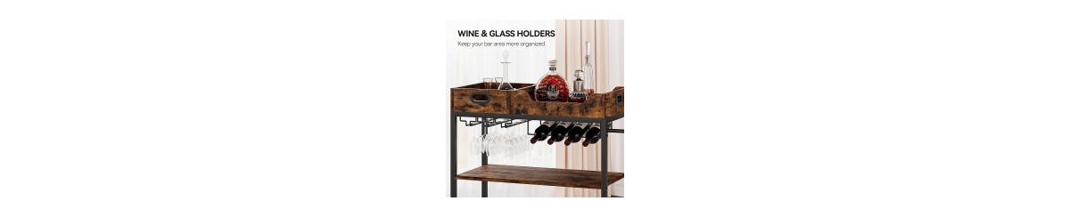 gaomon Bar Carts for The Home with 2 Portable Trays, 3 Tier Bar Cart with Wheels, Mobile Kitchen Shelf with Wine Rack and Glass Holder, Industrial Ser