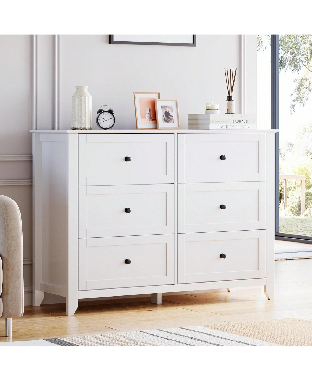 Modern 6 Chest Of Drawer Dresser, Modern Dresser With Deep Drawers And Nickel Round Handle, Wood Organizer Storage Cabinet For Bedroom, Living Room, H