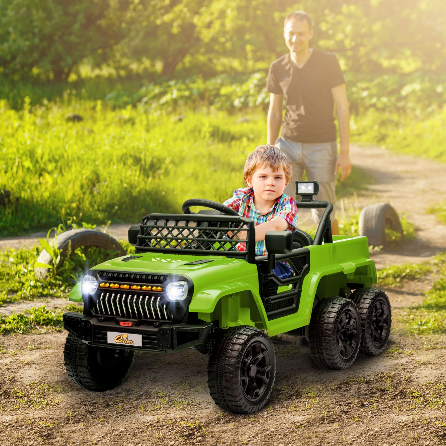 Детская игрушка Qaba 12V Ride-On Car with 2WD/4WD Switch and Remote Control, Ages 3-8, цвет: Зелёный — фото 3