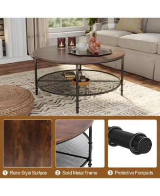 32IN Round Wood Top Coffee Table For Living Room