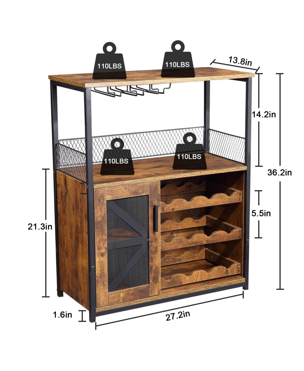 gaomon Bar Cabinet with Storage Shelf, Wine Cabinet with Light String, Glass Holder, and Buffet Mesh Door, Kitchen Sideboard Buffet Sidebo