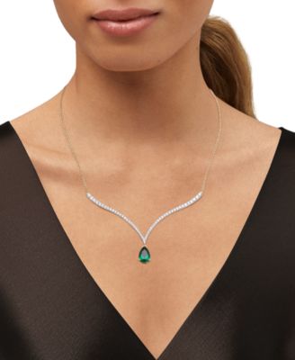 Emerald (1-1/2 ct. t.w.) & Lab Grown Diamond (1 ct. t.w.) Fancy 18" Pendant Necklace in 14k Gold (Also in Lab Grown Ruby & Lab Grown Sapphire)