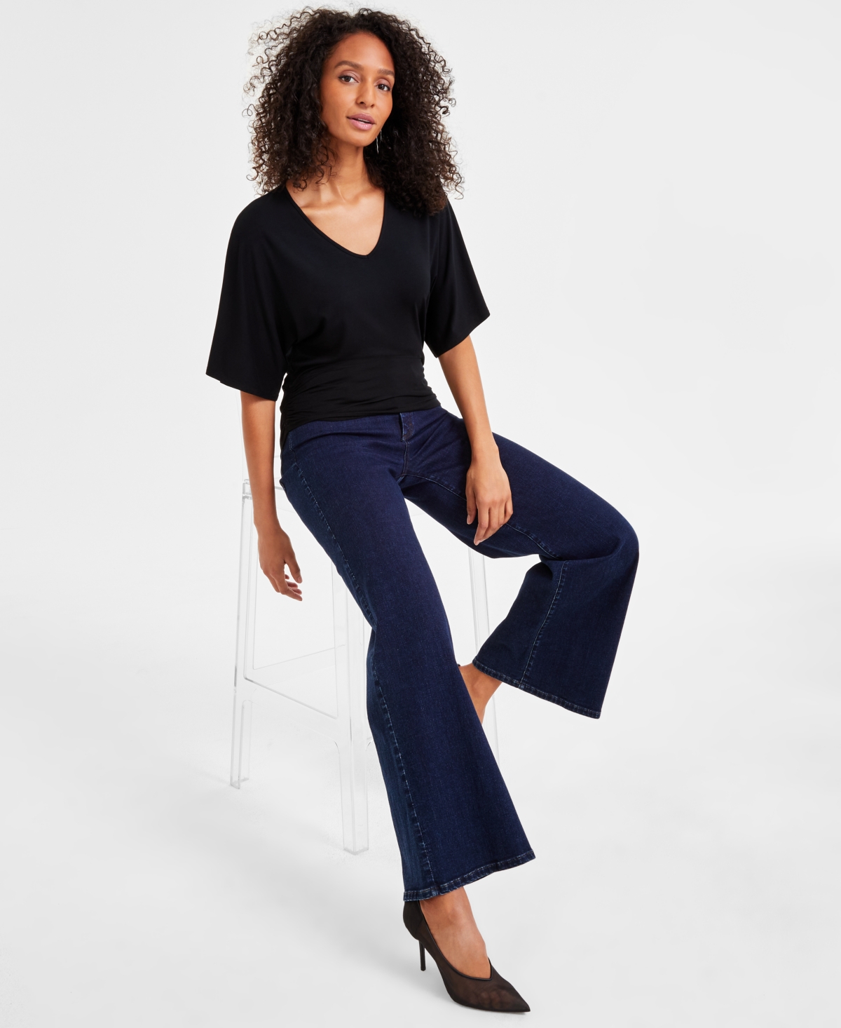 Inc International Concepts Women's V-neck Dolman-sleeve Top, Exclusively At Macy's In Deep Black