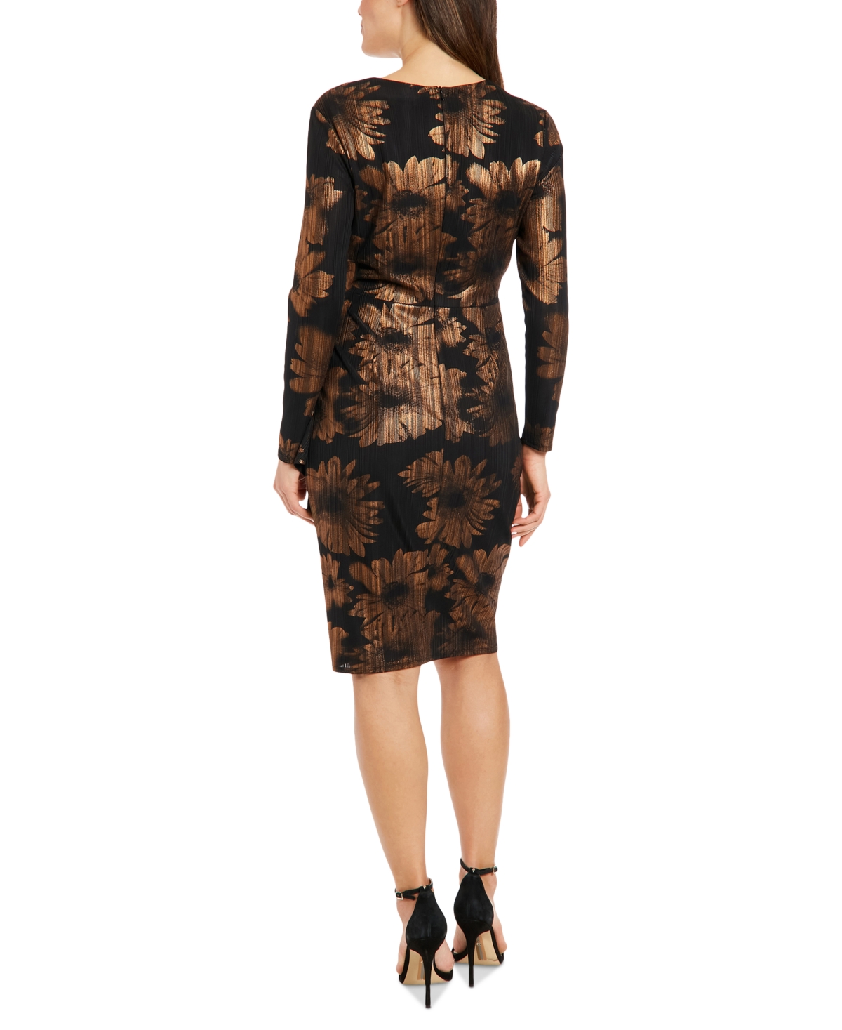 London Times Women's Metallic-Print Wrap Sheath Dress -copper