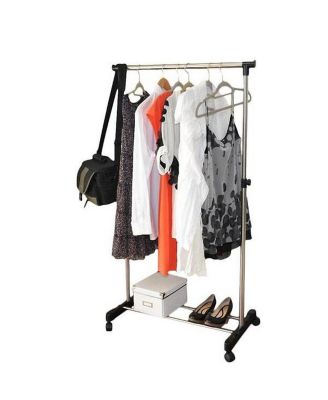 Vertical & Horizontal Stretching Clothes Rack with Shoe Shelf - Single-Bar Design