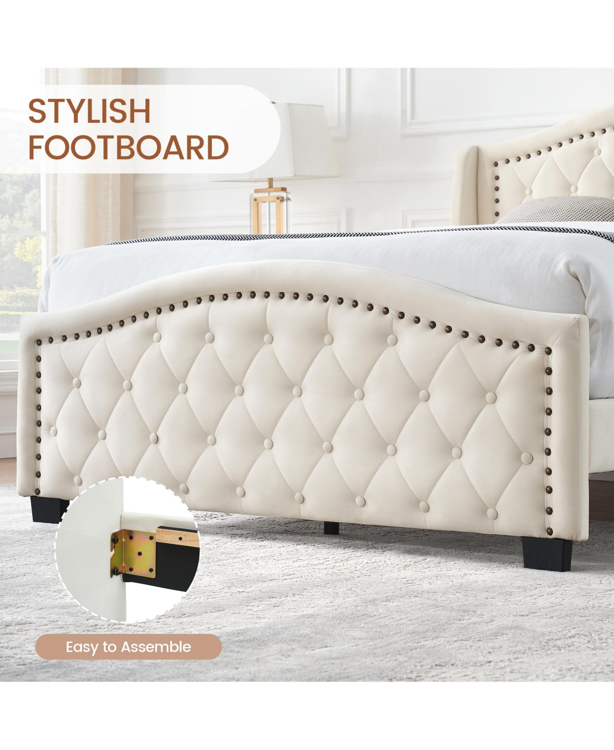 gaomon Size Bed Upholstered Platform Bed Frame with Tall Headboard 47.2