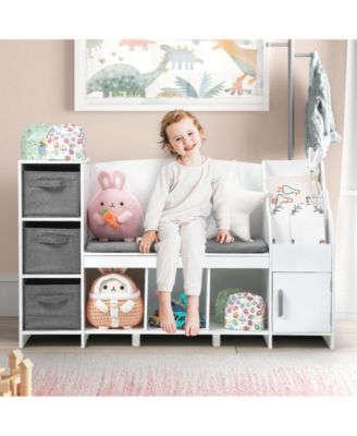 Kids Bookshelf with Reading Nook, Bookcase with Detachable Cushion