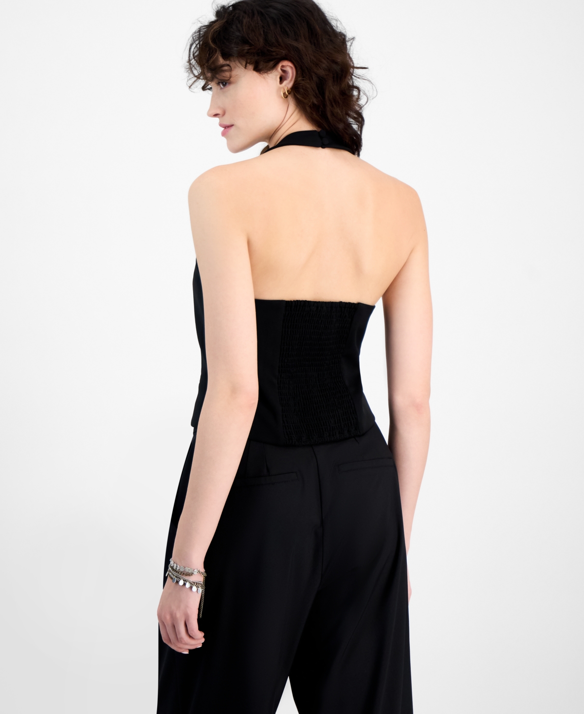 BAR III WOMEN'S HALTER BUTTON-FRONT VEST TOP, EXCLUSIVELY AT MACY'S 