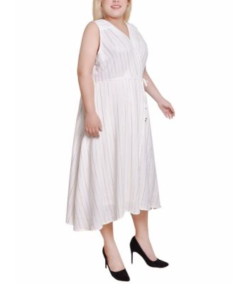 Plus Size Sleeveless Surplice Vertical Stripe Dress