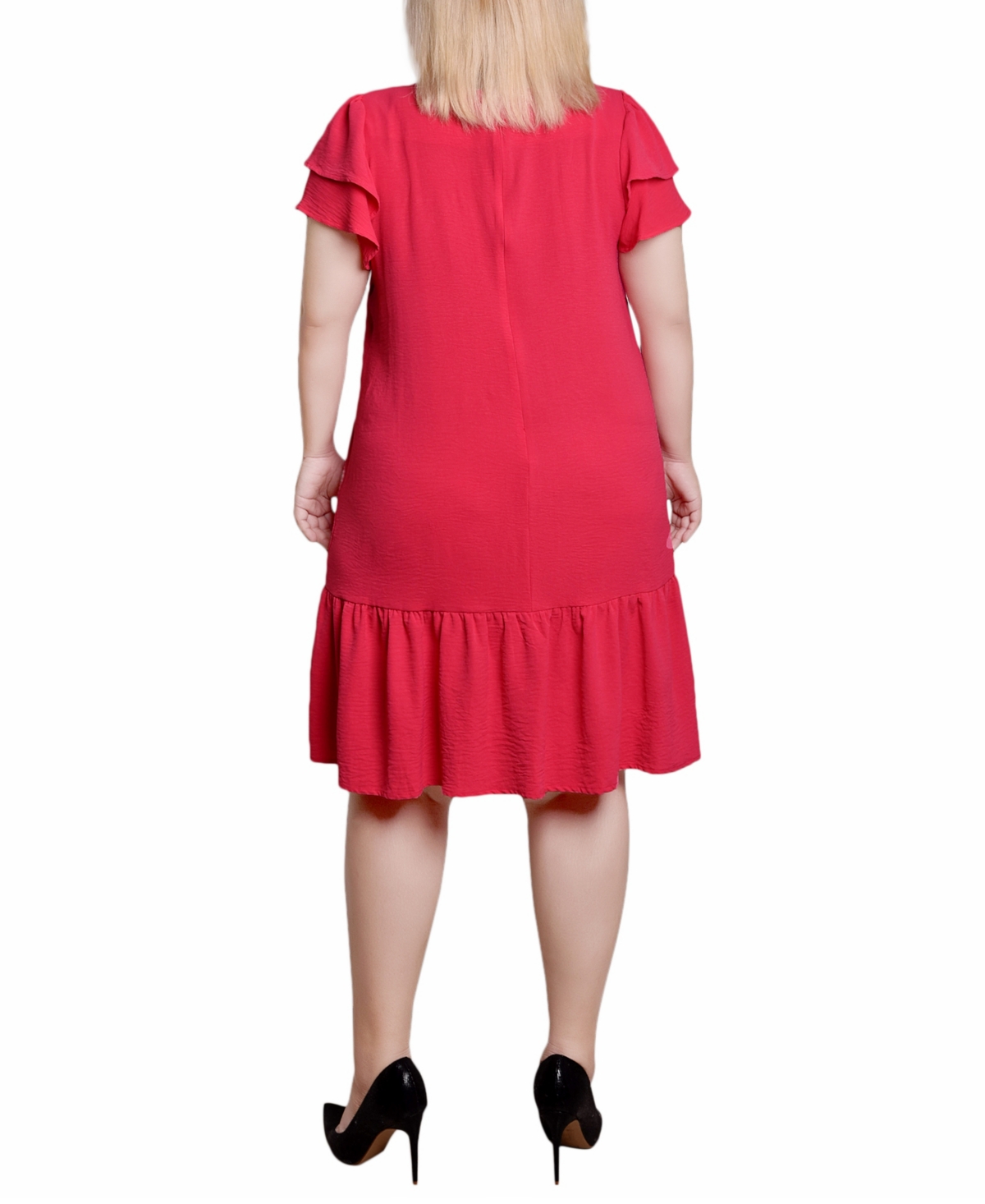 Ny Collection Plus Size Double Layer Flutter Sleeve Dress In Raspberry