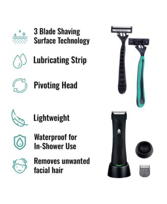 PURSONIC Men's Mario Lopez Wireless Body Hair Trimmer - Shaver and Mario Lopez Disposable Razors - 3 Blade Shaving Surface Technology