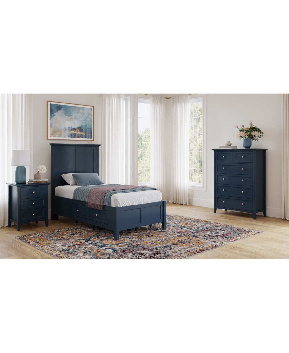 Macy's Hedworth California King Storage 3-pc. Set (bed, Chest & Nightstand) In Blue