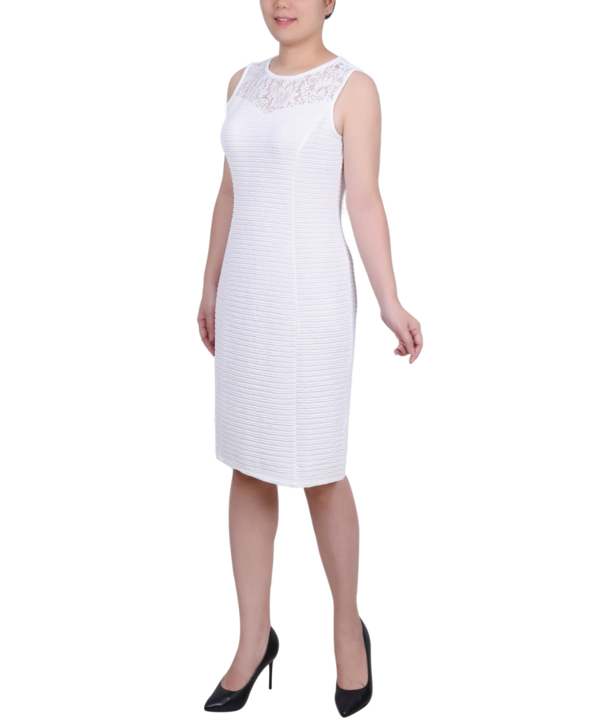 Ny Collection Petite Two Piece Jacket And Dress Set In White