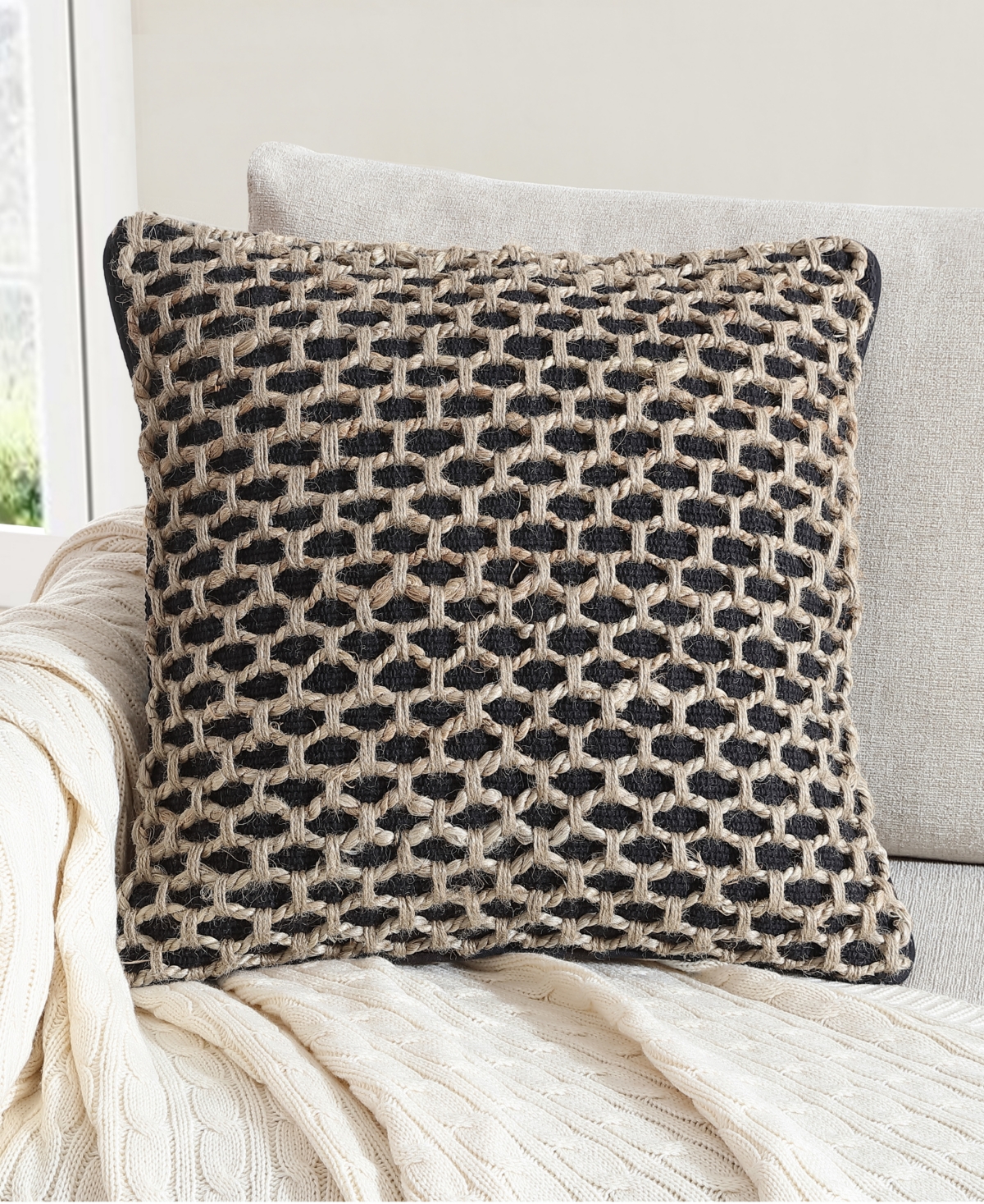 Boho Living Jada Jute Decorative Pillow, 20" X 20"